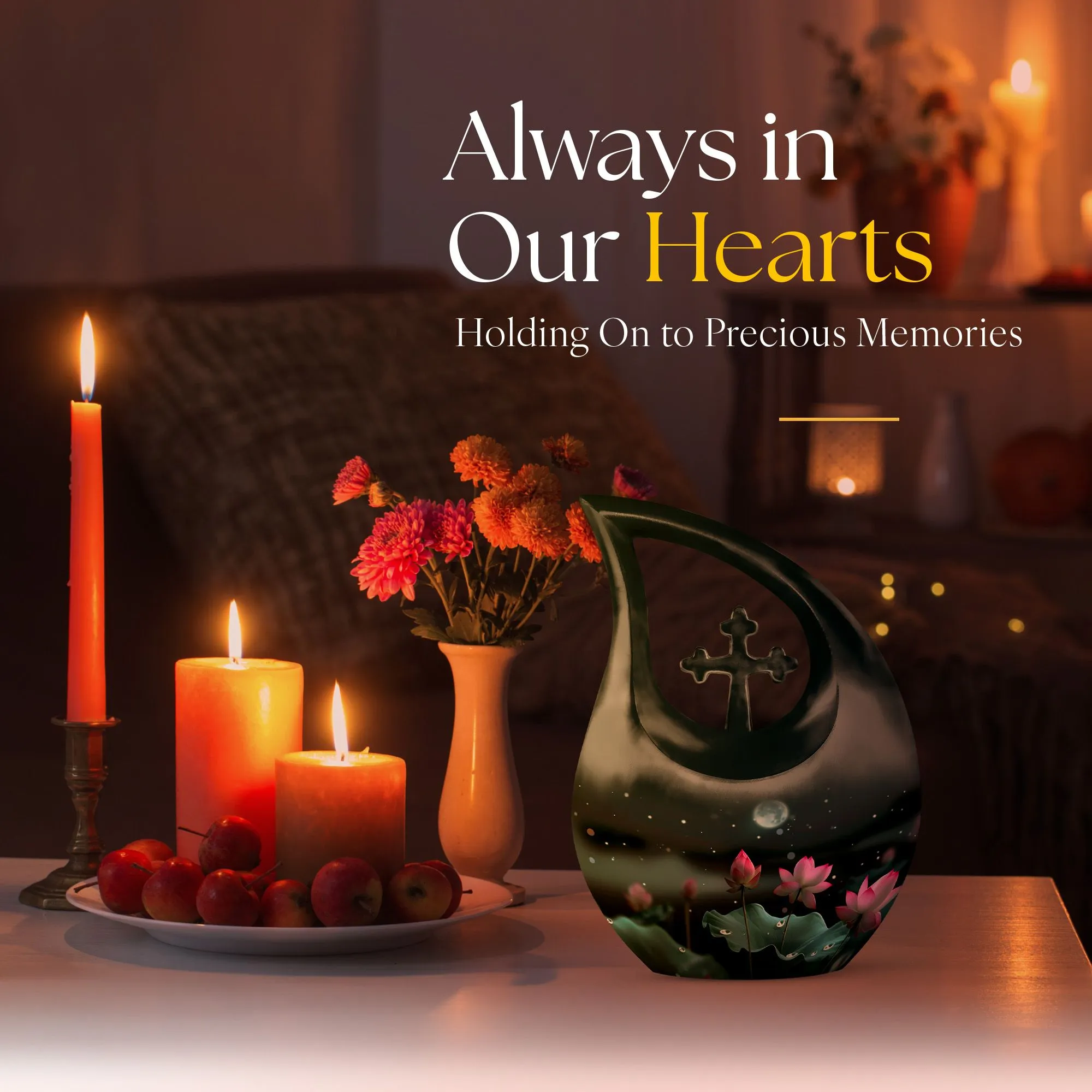 Lotus Memorial Urn- Classic Aluminium Cremation Urn For Ashes