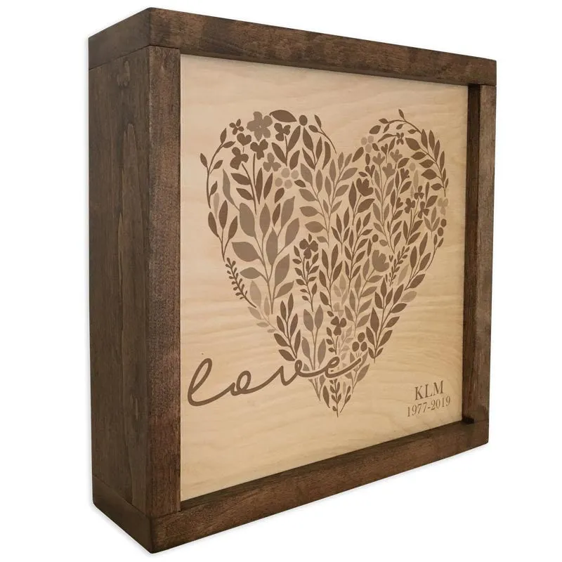 Loving Heart Floral Memorial Plaque Cremation Urn