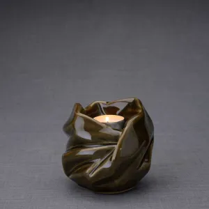 Luminous Tealight Candle Ceramic Keepsake Urn in Oiled Green - 29 Cubic Inches