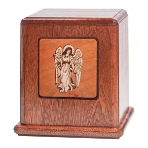 Mahogany Urn with Mosaic Angel Artwork
