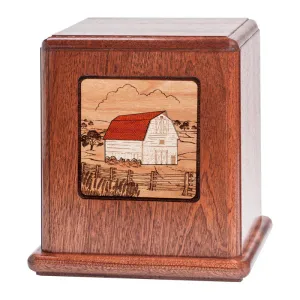 Mahogany Urn with Mosaic Barn Artwork