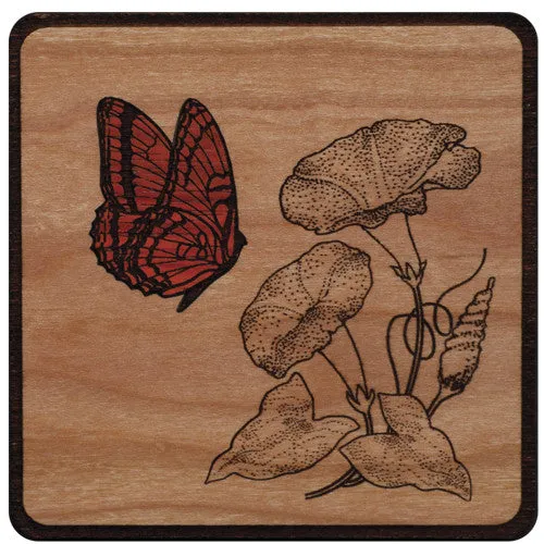 Mahogany Urn with Mosaic Butterfly Artwork