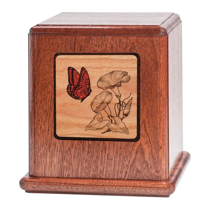 Mahogany Urn with Mosaic Butterfly Artwork