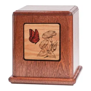Mahogany Urn with Mosaic Butterfly Artwork