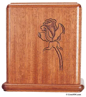Mahogany Wood Cremation Urn with Rose Made in the USA