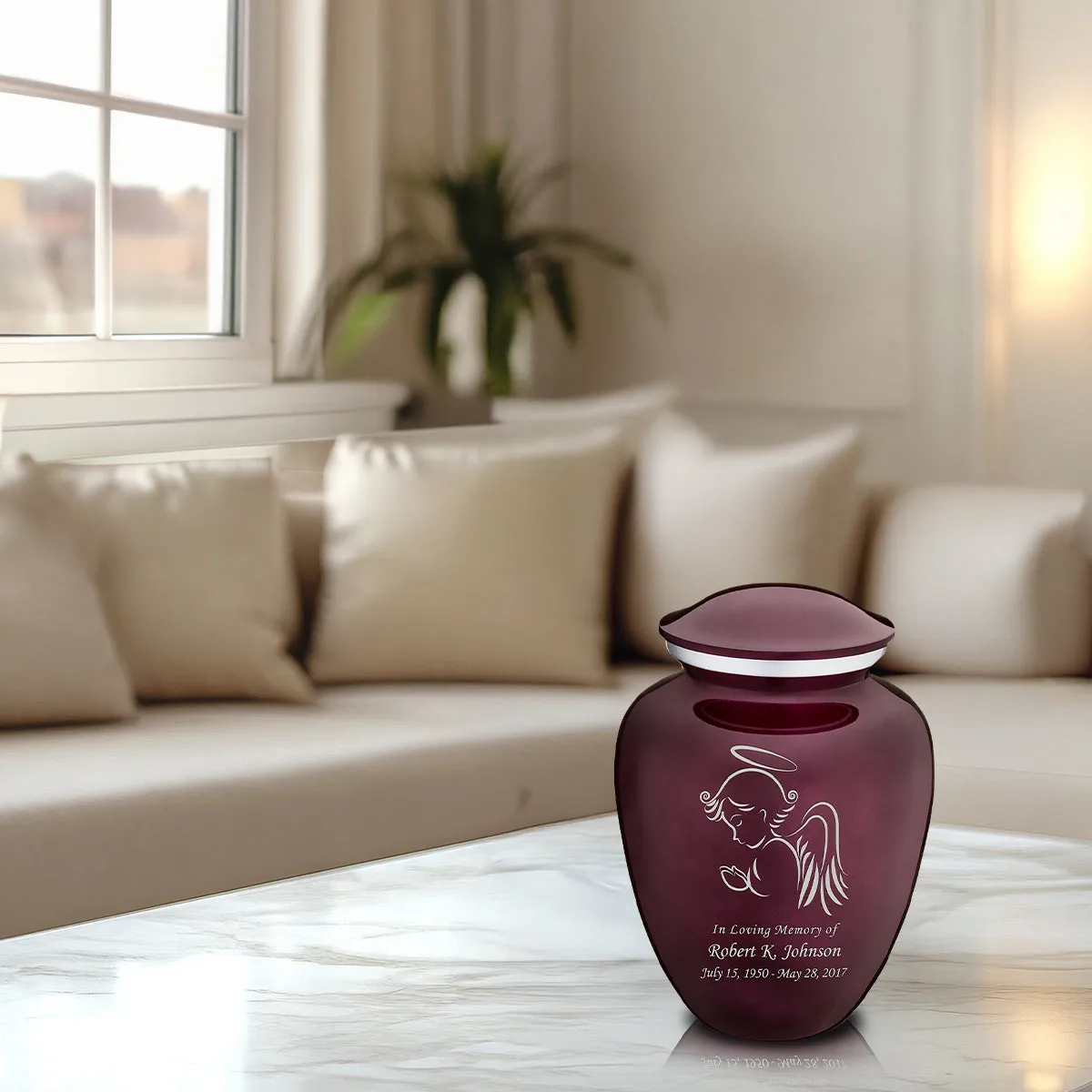 Medium Cherry Purple Embrace Angel Cremation Urn