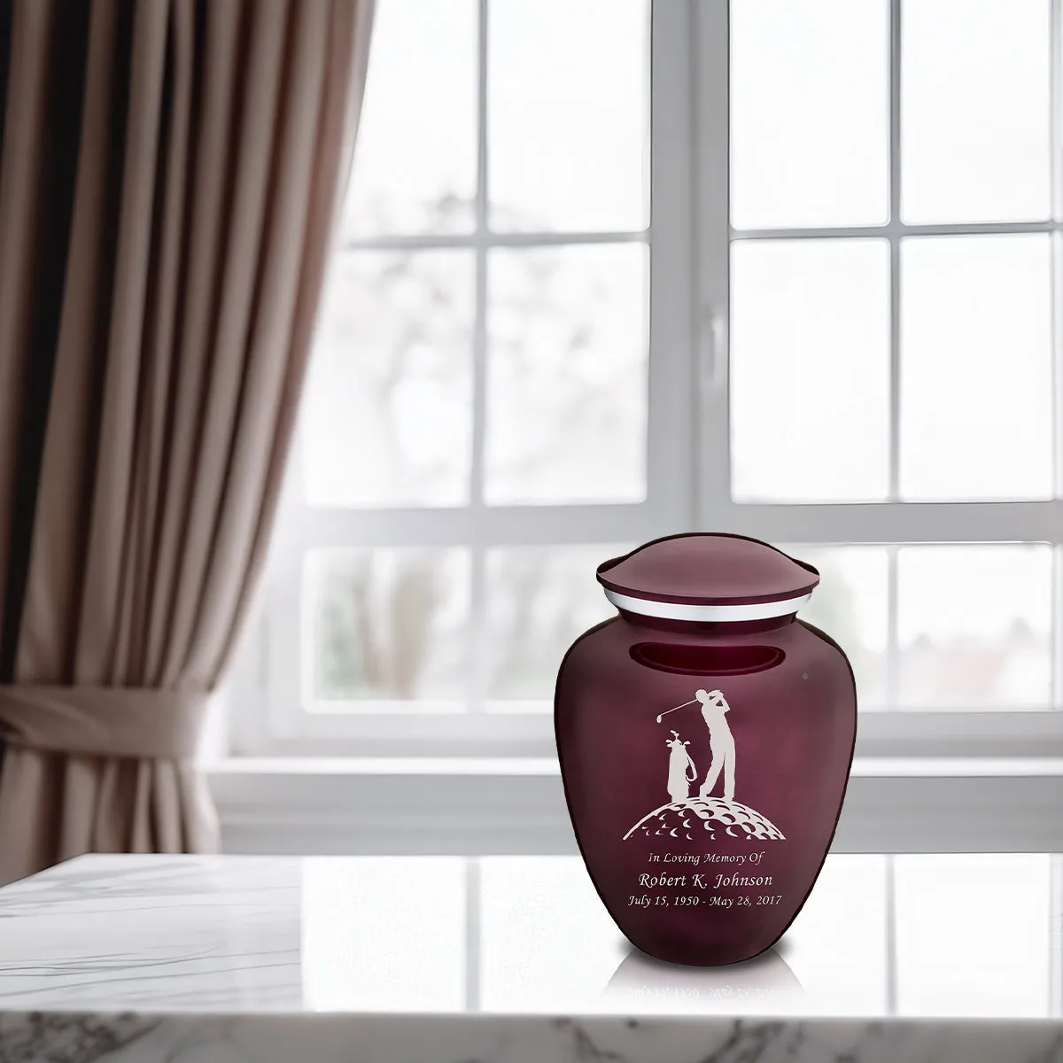 Medium Cherry Purple Embrace Golfer Cremation Urn