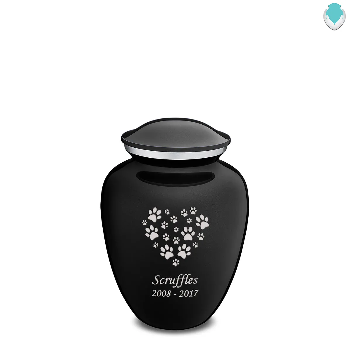 Medium Embrace Black Heart Paws Pet Cremation Urn