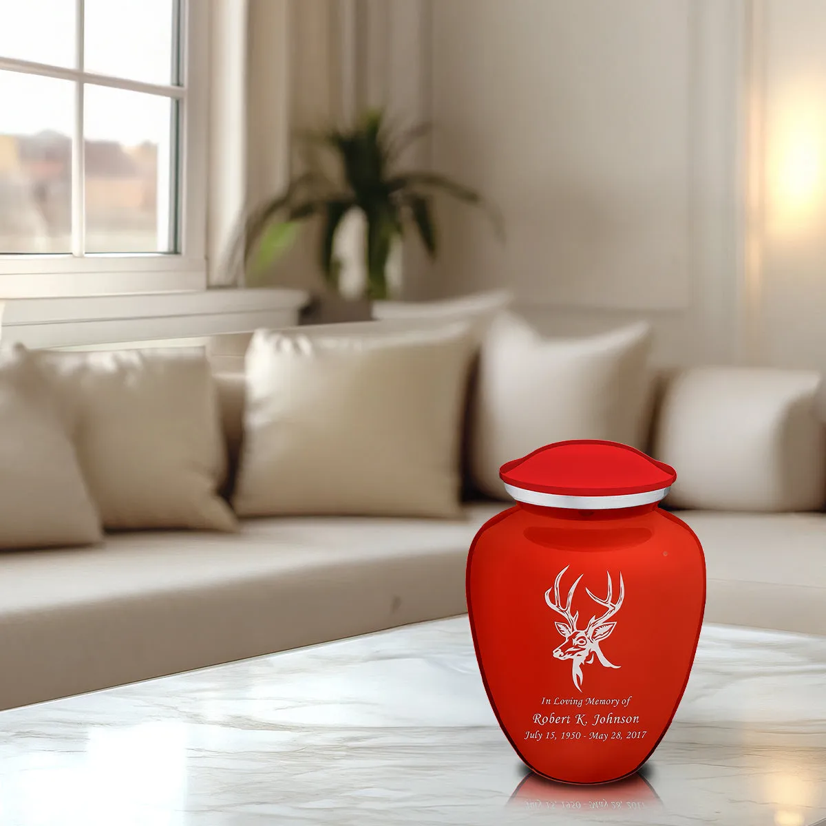 Medium Embrace Bright Red Deer Cremation Urn