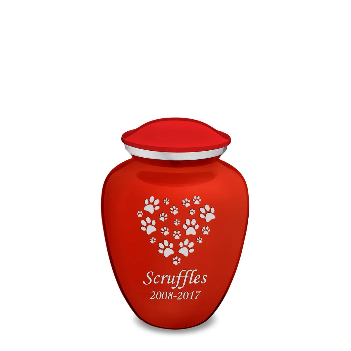 Medium Embrace Bright Red Heart Paws Pet Cremation Urn