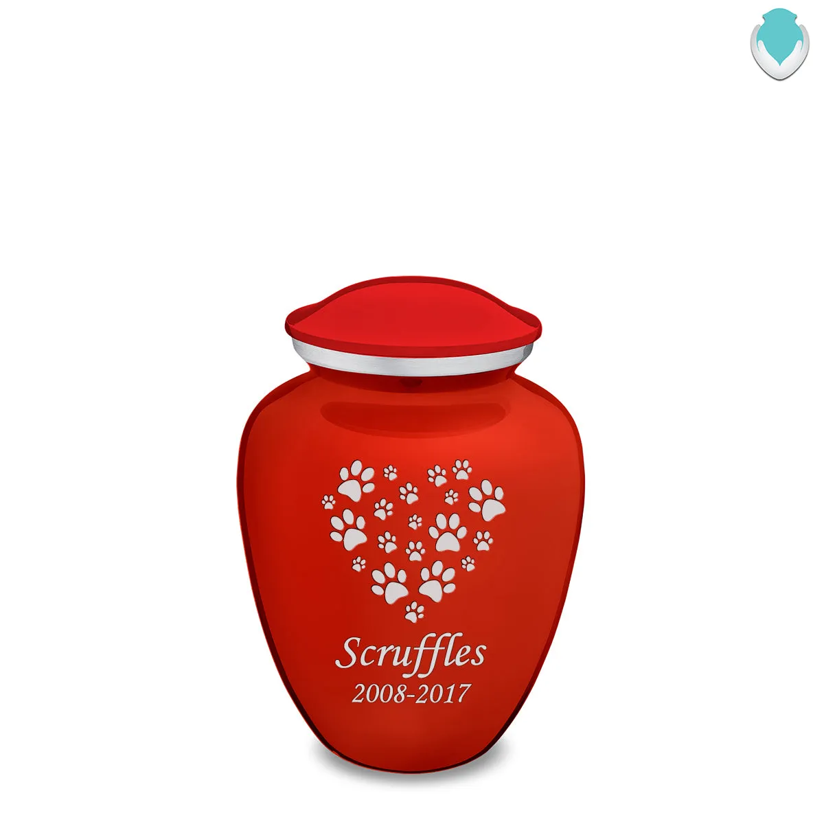 Medium Embrace Bright Red Heart Paws Pet Cremation Urn