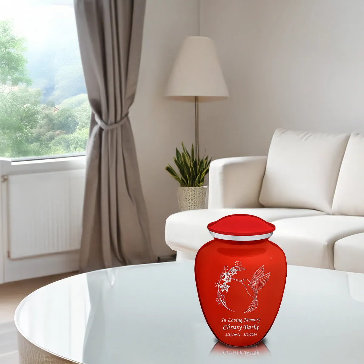 Medium Embrace Bright Red Hummingbird Cremation Urn