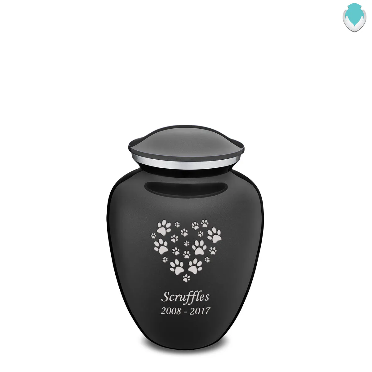 Medium Embrace Charcoal Heart Paws Pet Cremation Urn