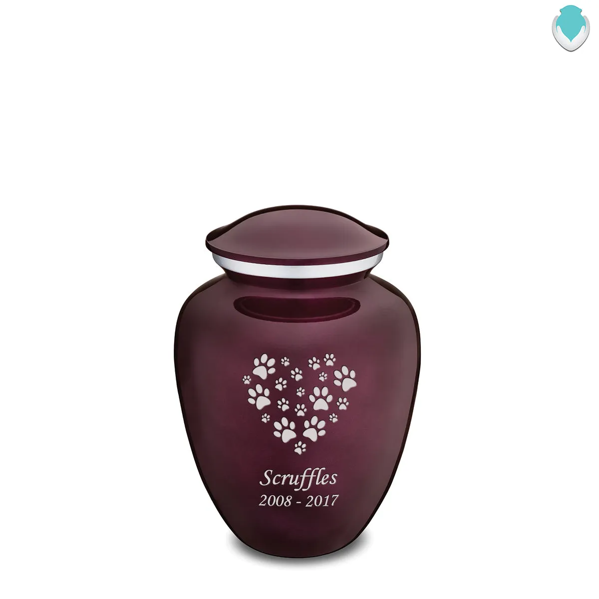 Medium Embrace Cherry Purple Heart Paws Pet Cremation Urn