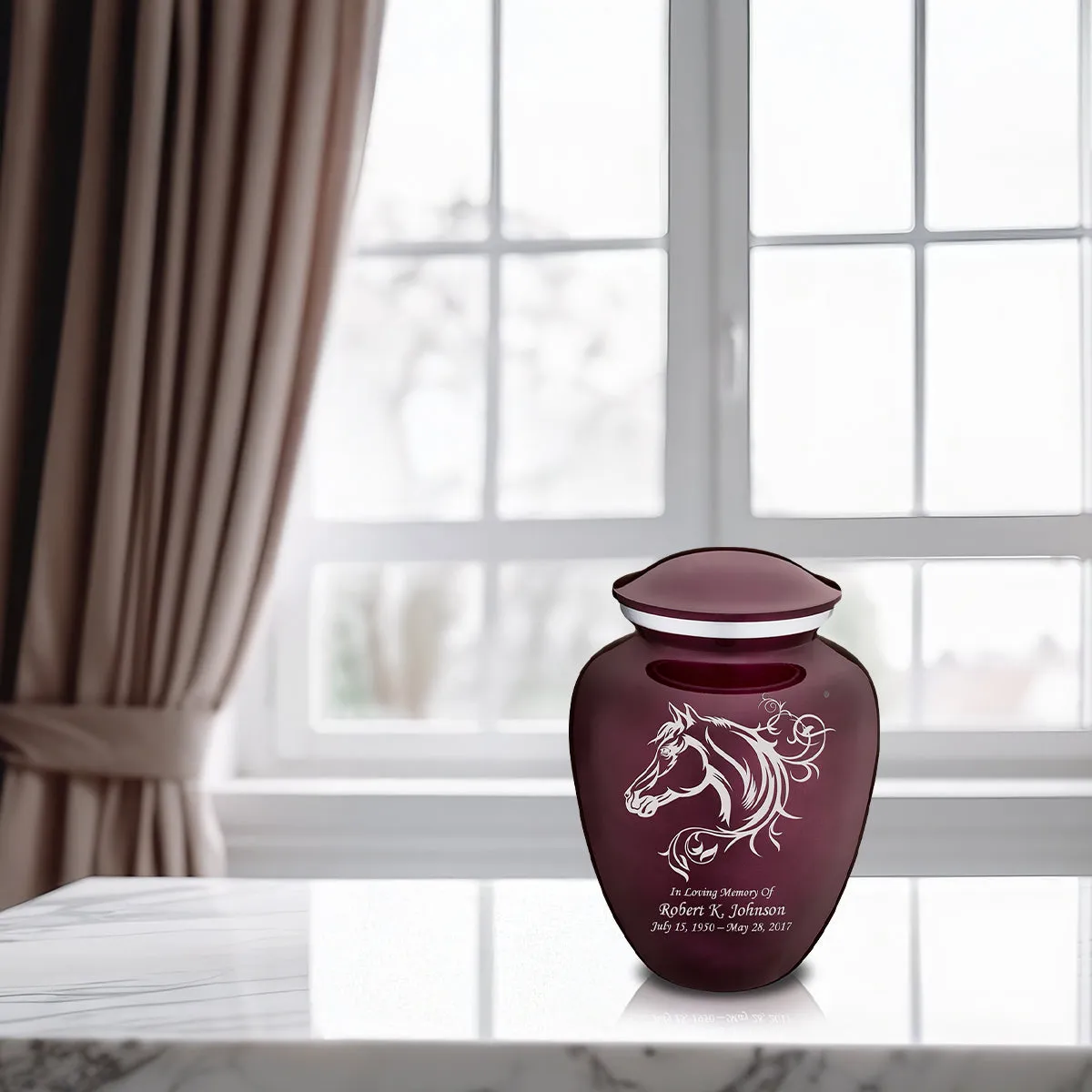 Medium Embrace Cherry Purple Horse Cremation Urn