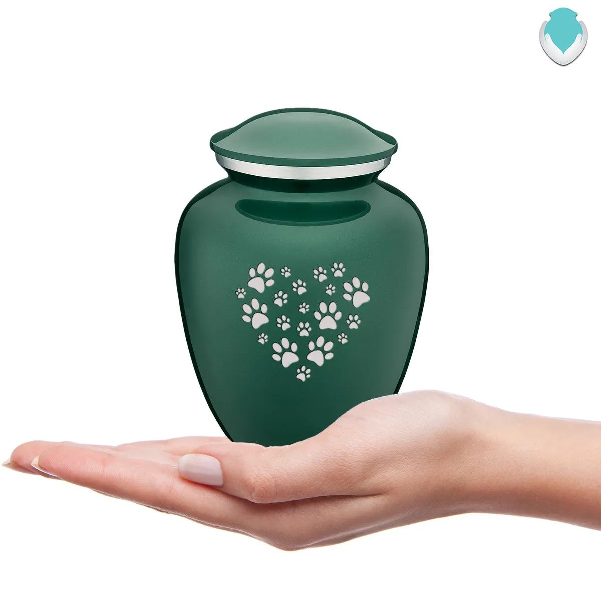 Medium Embrace Green Heart Paws Pet Cremation Urn
