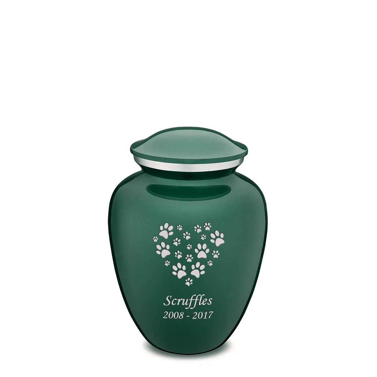 Medium Embrace Green Heart Paws Pet Cremation Urn