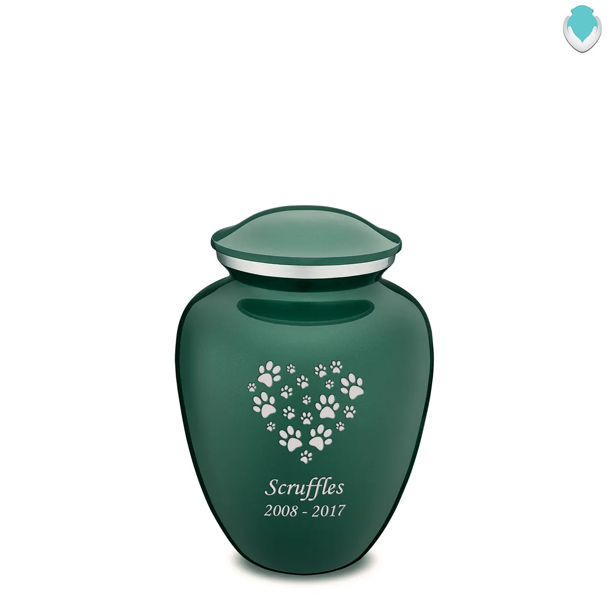 Medium Embrace Green Heart Paws Pet Cremation Urn