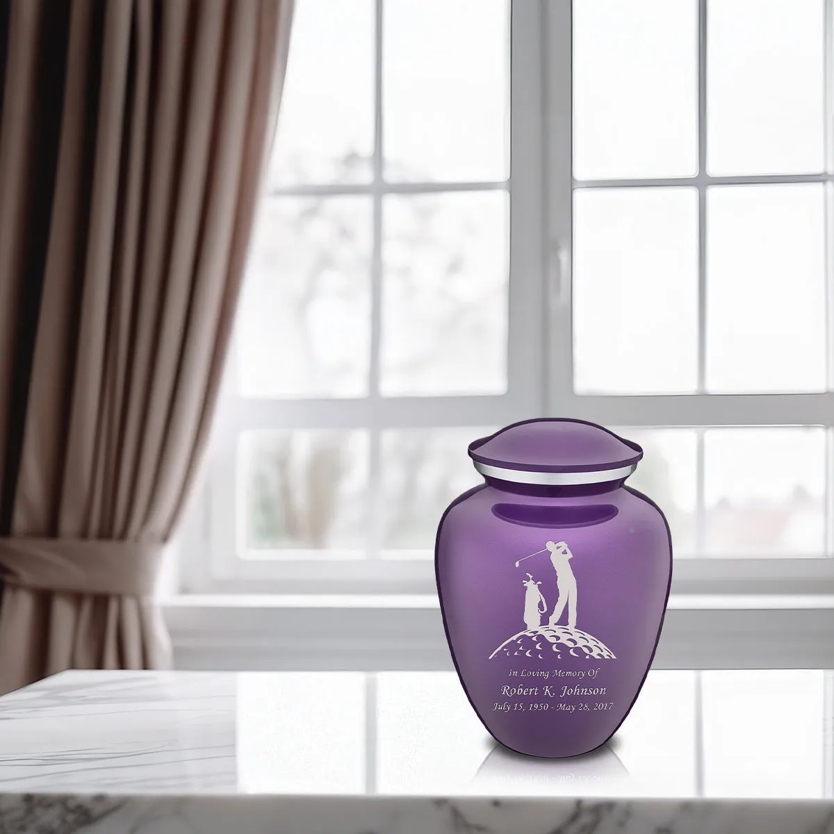 Medium Embrace Purple Golfer Cremation Urn