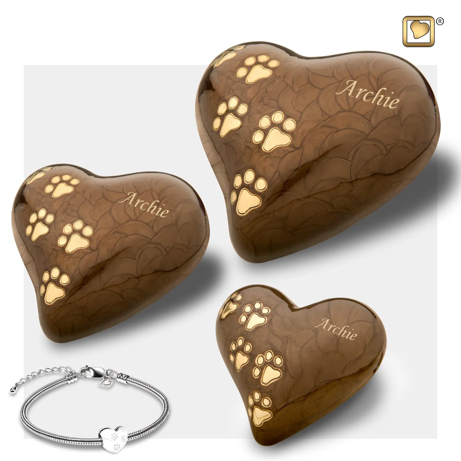 Medium Heart Pet Urn Pearl Bronze & Brushed Gold
