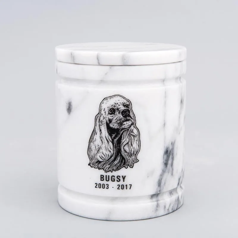 Medium Round Natural Marble Pet Urn in White
