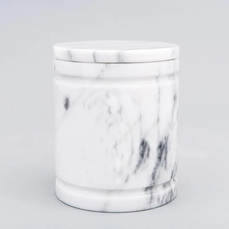 Medium Round Natural Marble Pet Urn in White