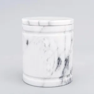 Medium Round Natural Marble Pet Urn in White