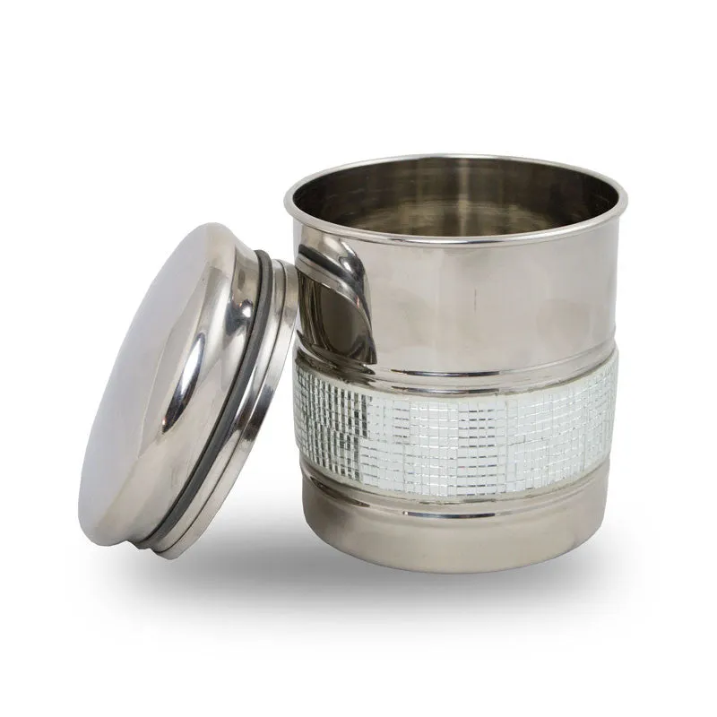 Metal Pet Cremation Urn With Silver Sparkle