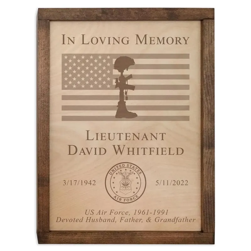 Military Memorial Wall Mounted Wood Cremation Urn Plaque
