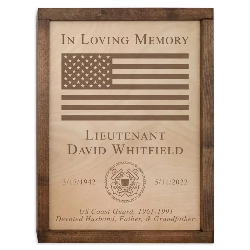 Military Memorial Wall Mounted Wood Cremation Urn Plaque