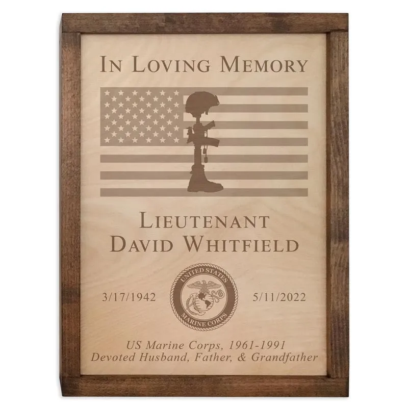 Military Memorial Wall Mounted Wood Cremation Urn Plaque