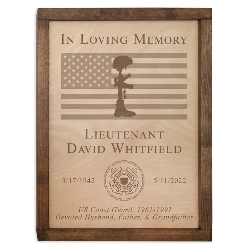 Military Memorial Wall Mounted Wood Cremation Urn Plaque