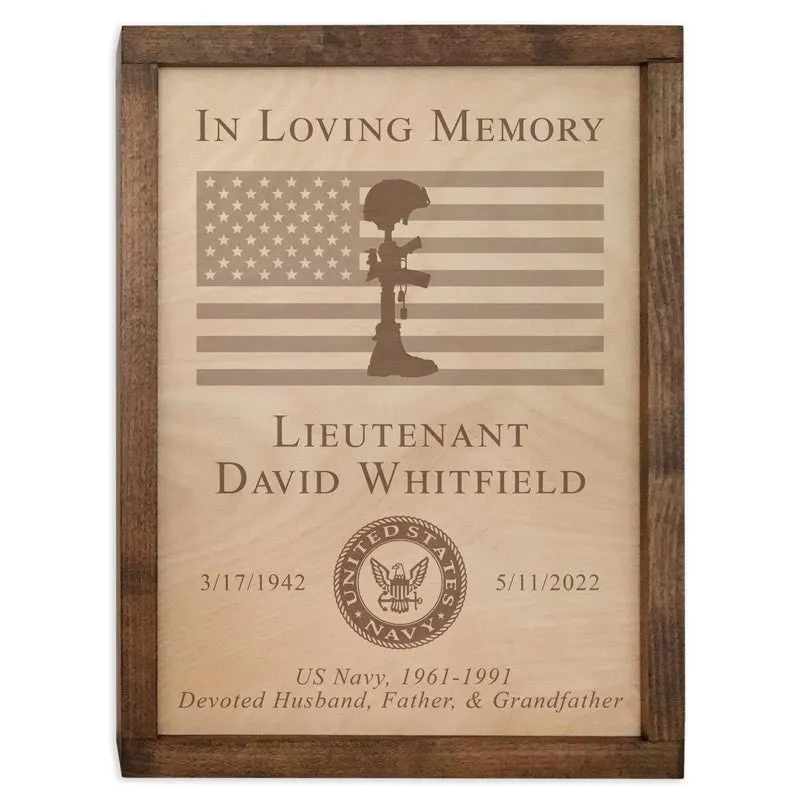 Military Memorial Wall Mounted Wood Cremation Urn Plaque