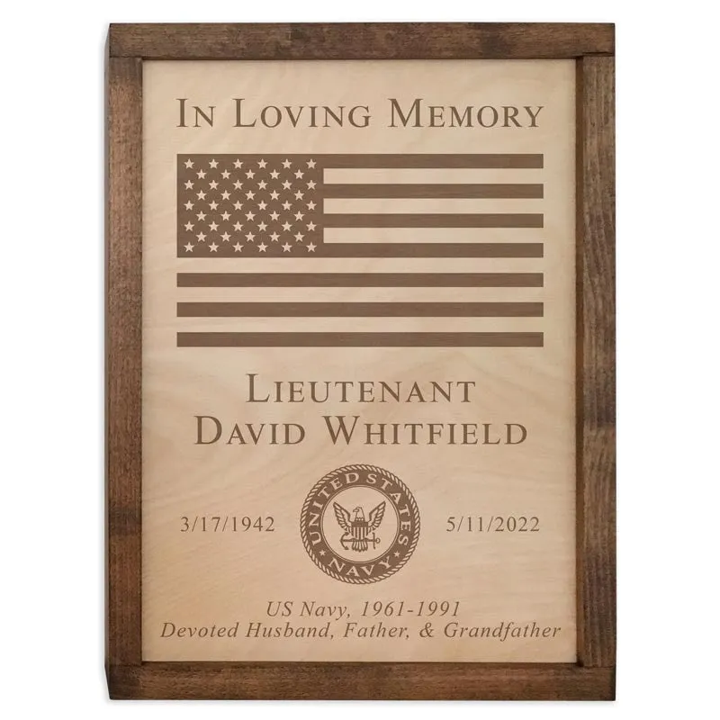Military Memorial Wall Mounted Wood Cremation Urn Plaque