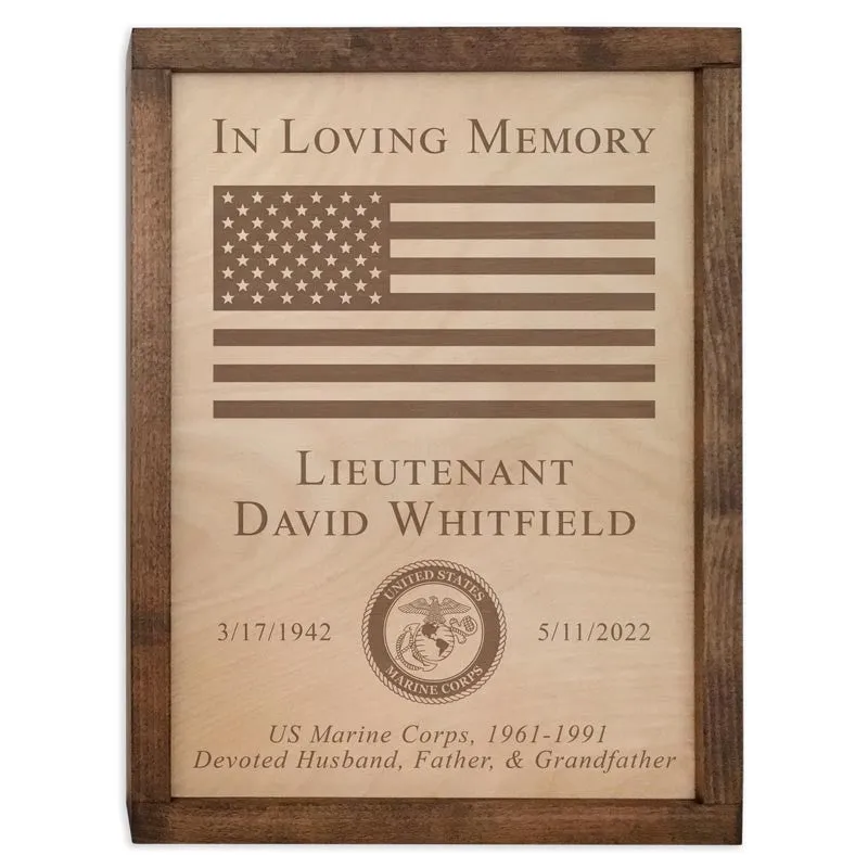 Military Memorial Wall Mounted Wood Cremation Urn Plaque