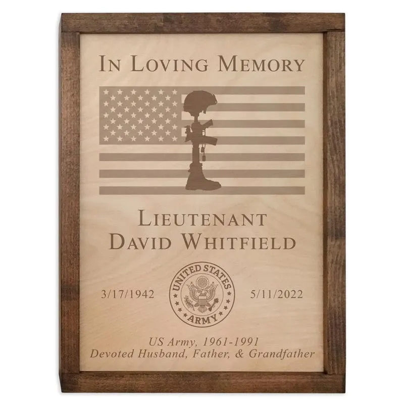 Military Memorial Wall Mounted Wood Cremation Urn Plaque