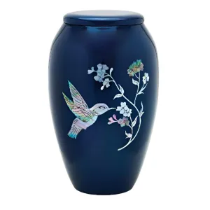MOP Hummingbird on Blue, Cremation Urn
