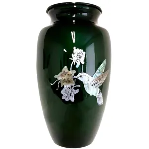 MOP Hummingbird on Green | Mother of Pearl Cremation Urn | Ash urn for Mom