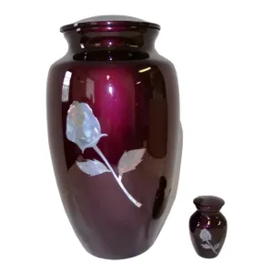 Mother of Pearl Burgundy Rose, Cremation Urn