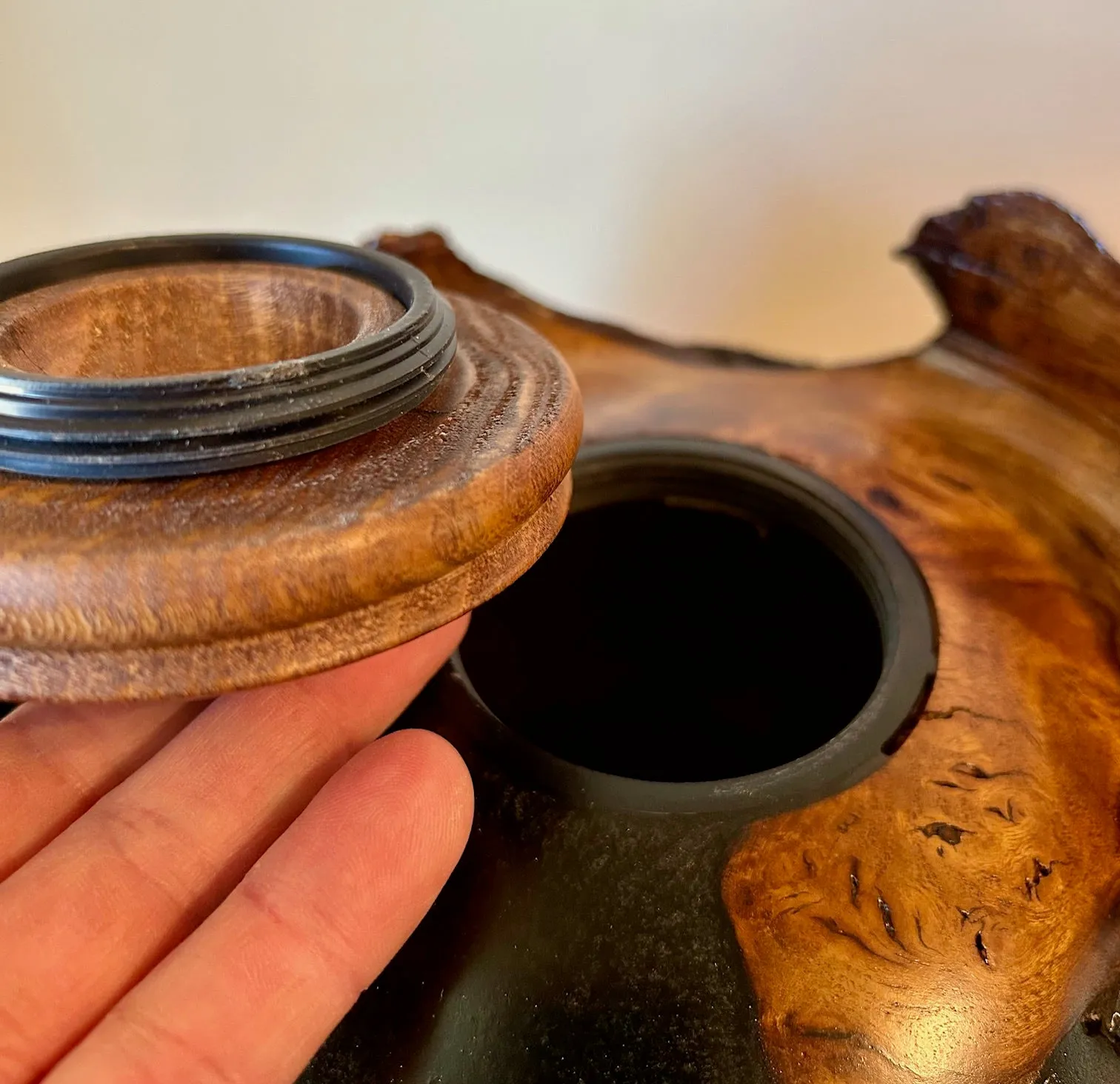 Mulberry Burl Wood Turned Urn with Metallic Epoxy 51