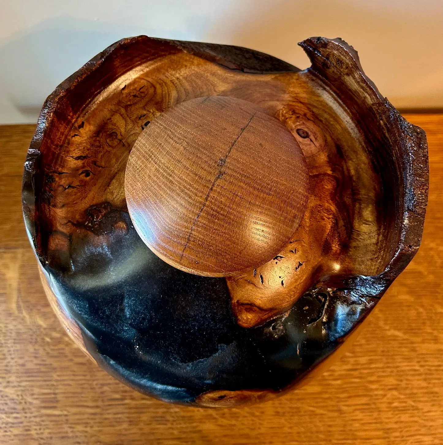Mulberry Burl Wood Turned Urn with Metallic Epoxy 51