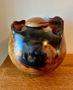 Mulberry Burl Wood Turned Urn with Metallic Epoxy 51
