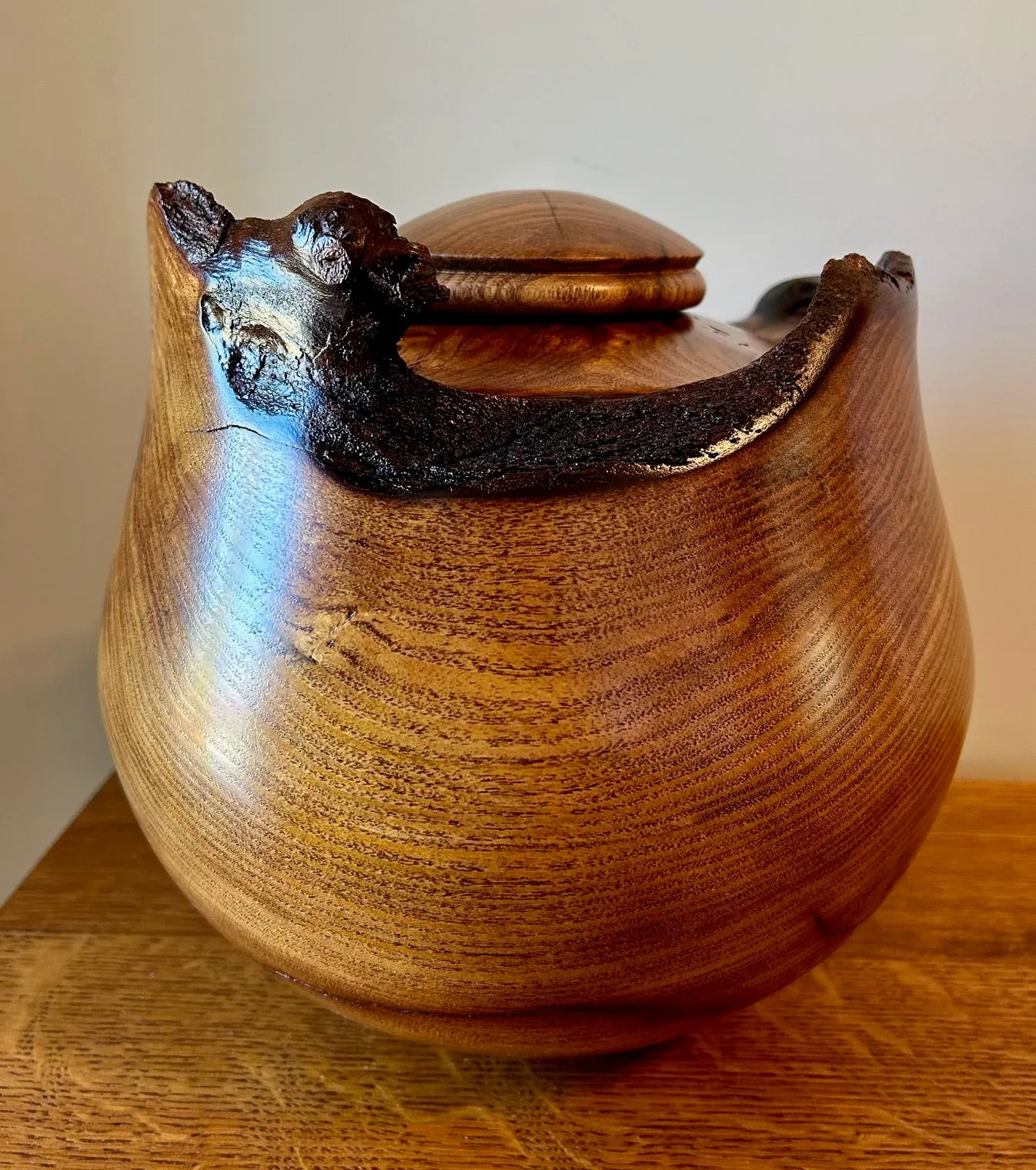 Mulberry Burl Wood Turned Urn with Metallic Epoxy 51