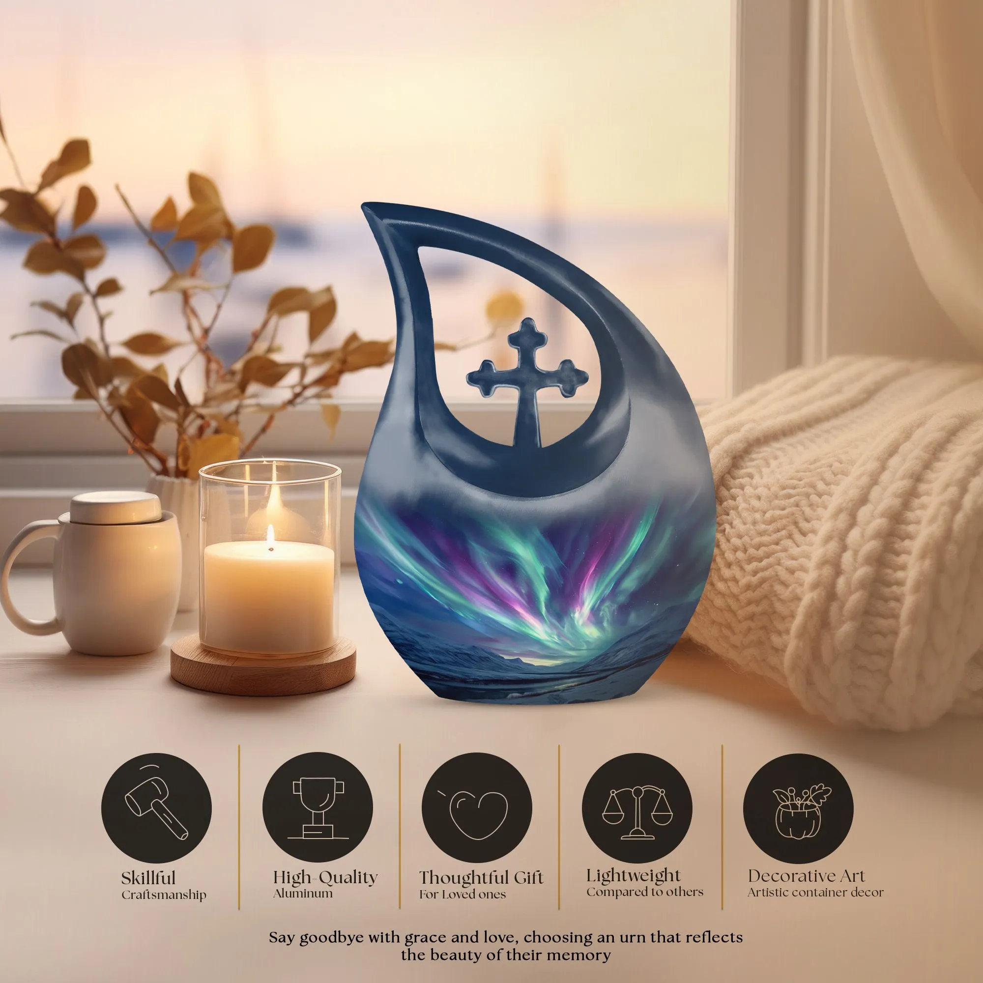 Northern Lights Tribute - Medium Size Memorial Cremation Urn