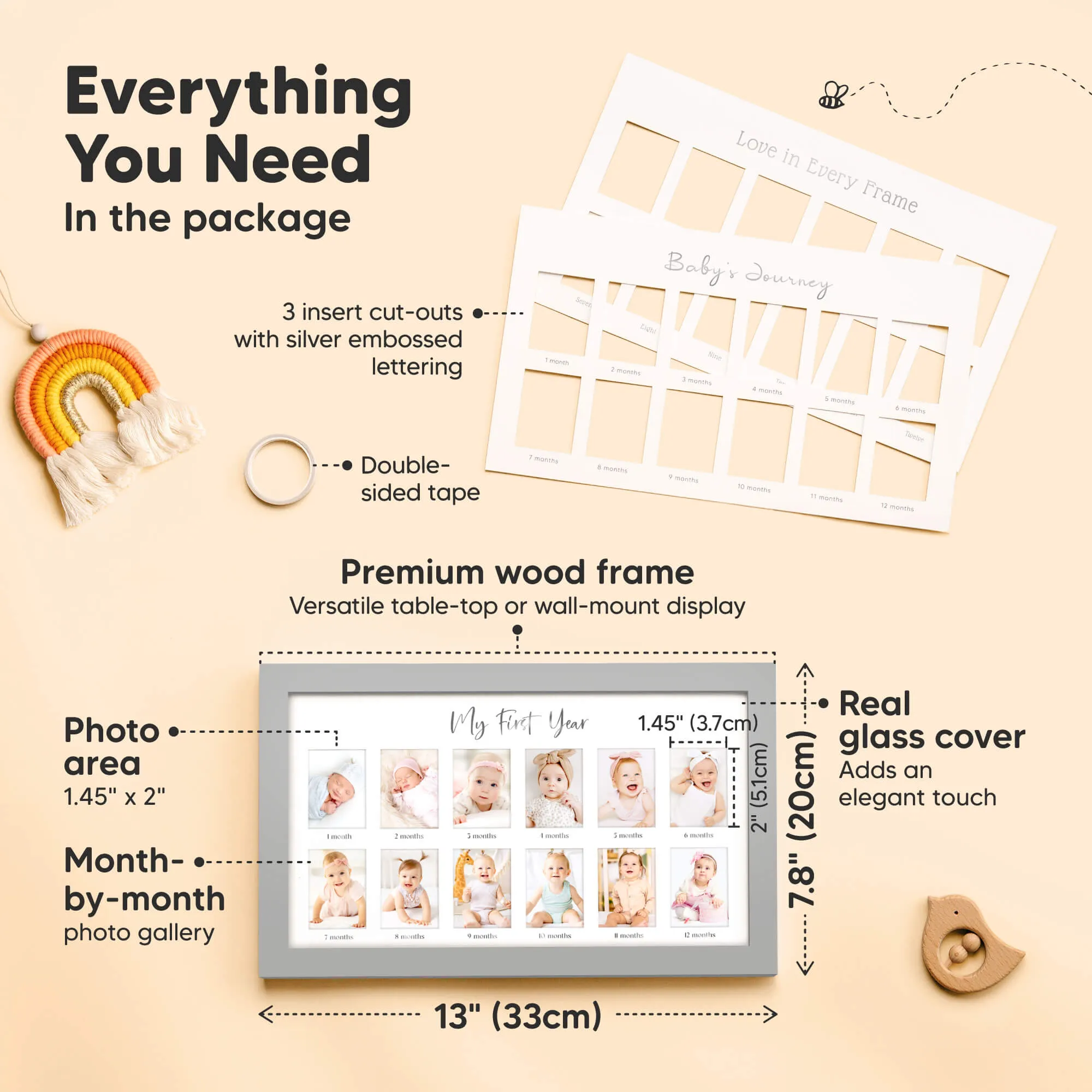 Nova Baby's First Year Picture Frame (Cloud Gray)