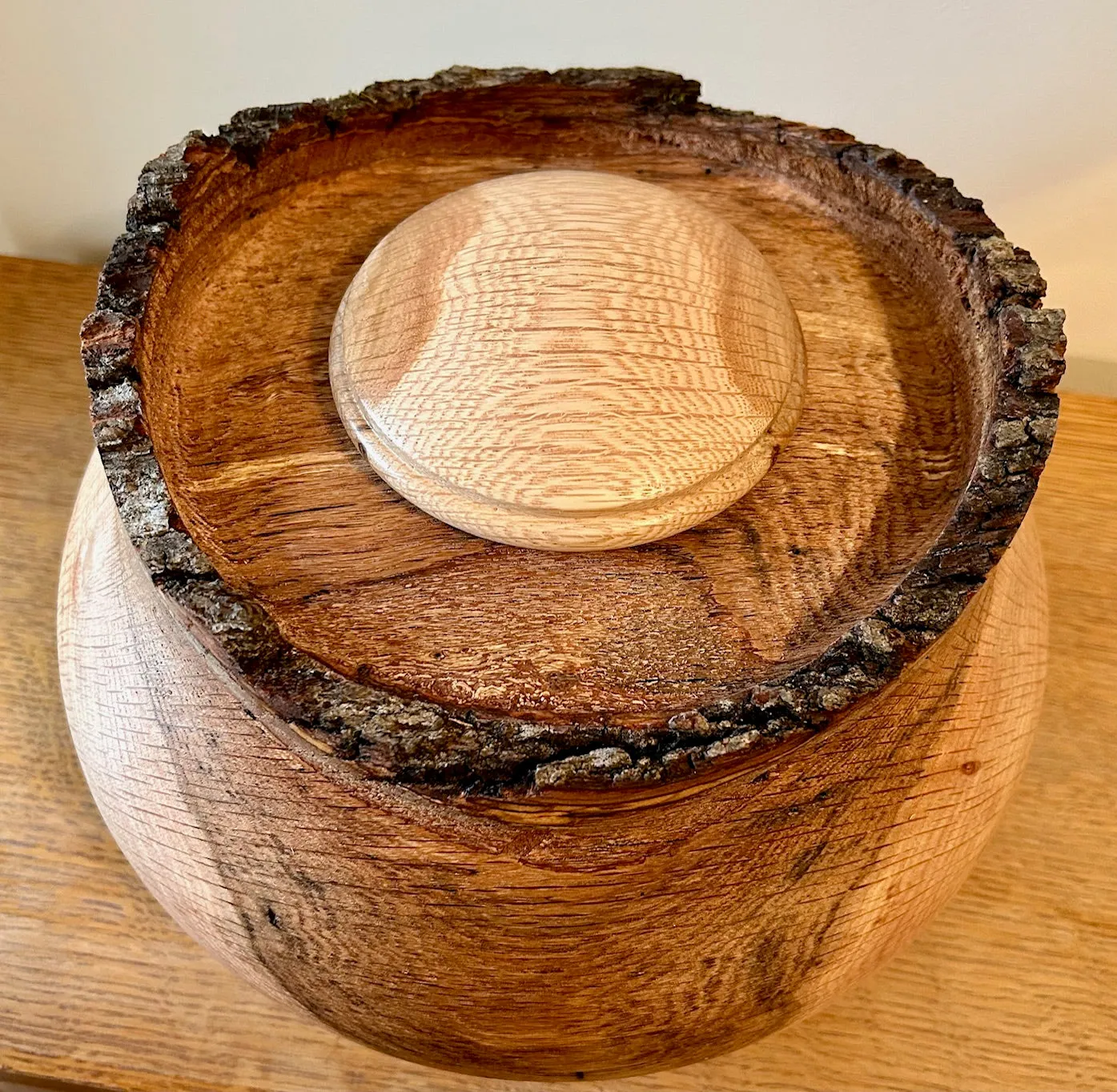 Oak Turned Urn with Natural Edge 47