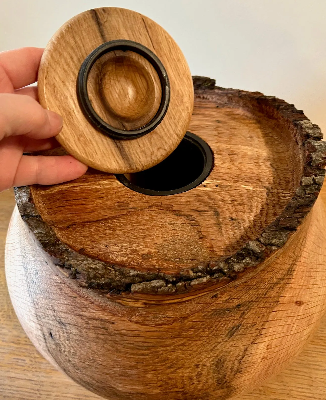 Oak Turned Urn with Natural Edge 47