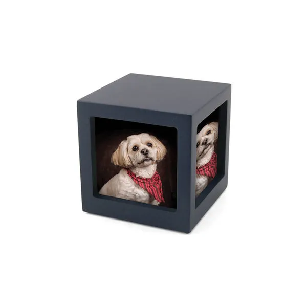 Photo Cube Urn for Pet Ashes -  Navy