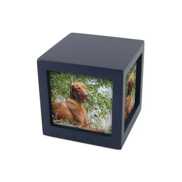 Photo Cube Urn for Pet Ashes -  Navy