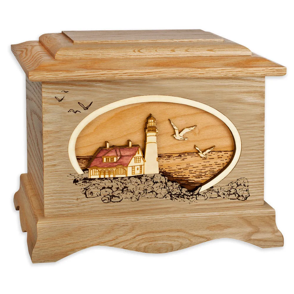 Portland Head Lighthouse Cremation Urn with Wood Art Inlay